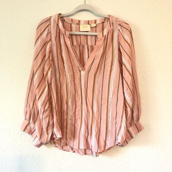 Anthropologie Maeve Brenda Striped Balloon Sleeve Blouse Small - Picture 3 of 8